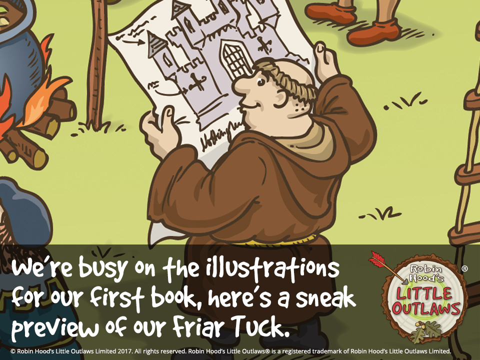 Friar Tuck character from Robin Hood's Little Outlaws' first children's picture book, "Robin Hood, who's he?"