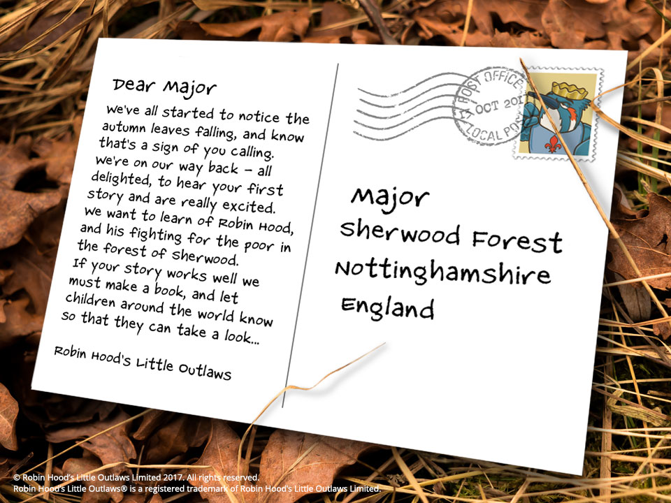 Postcard to Major from Robin Hood's Little Outlaws about their road trip