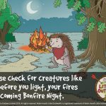 Scarlet the hedgehod warning of Bonfire Night 2019 danger to animals